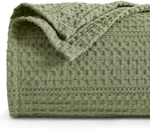 PHF Lightweight Waffle Weave Blanket Twin Size 66"x 90", Soft Woven Summer Blanket for Hot Sleepers - Aesthetic Home Decor for Couch Bed Sofa, Pet Friendly, Olive Green by PHF