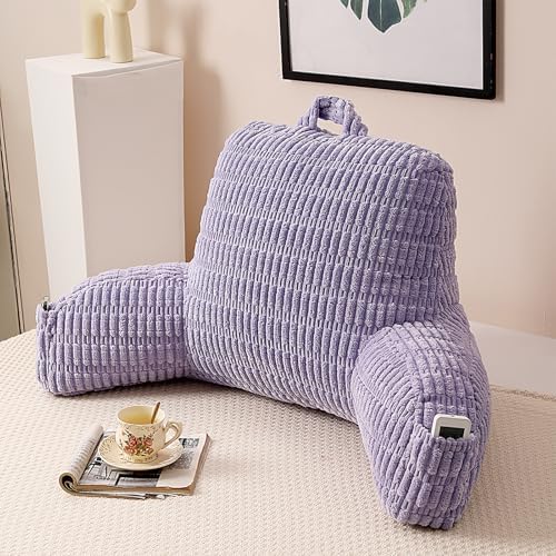 Large Reading Pillow for Sitting Up with Arms,Purple Corduroy by PAJEO