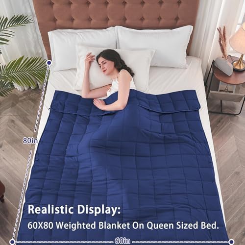 yescool Weighted Blanket for Adults (12 lbs, 60" x 80", Blue) Cooling Heavy Blanket for Sleeping Perfect for 110-130 lbs, Queen Size Breathable Blanket with Premium Glass Bead, Machine Washable - Image 2