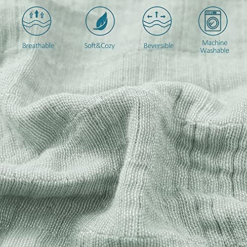 SE SOFTEXLY Muslin Throw Blanket, 4-Layer Dyed Yarn, 50”x60”, Sage Green - Image 2