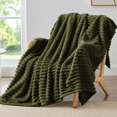 BEDELITE Ribbed Olive Green Throw Blanket for Couch, 50"x60" by BEDELITE
