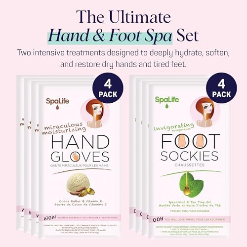 SpaLife Moisturizing Hand Gloves & Foot Mask Socks | Korean Skincare Set for Dry Cracked Hands & Dry Cracked Feet Callus Remover Alternative | Self Care Gifts for Women | 4 Hand, 4 Foot - Image 3