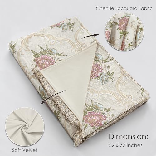 Loom and Mill Jacquard Floral Throw Blankets for Bed, Pearly Beige, 52"x72” - Image 5