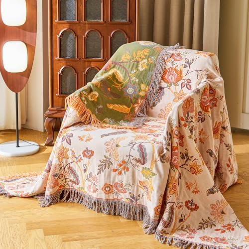 VANJOROY Boho Throw Blanket for Bed Couch 50" x 60", 100% Organic Cotton Skin-Friendly Ultra Soft Quilt Throw - Floral Rustic Living Room Decor Luxury Reversible Blanket for Sofa Chair and Gift - Image 2