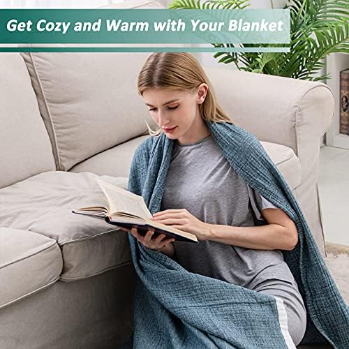 SE SOFTEXLY Muslin Throw Blanket, 4-Layer Dyed Yarn, 60”x80”, Denim Blue - Image 4