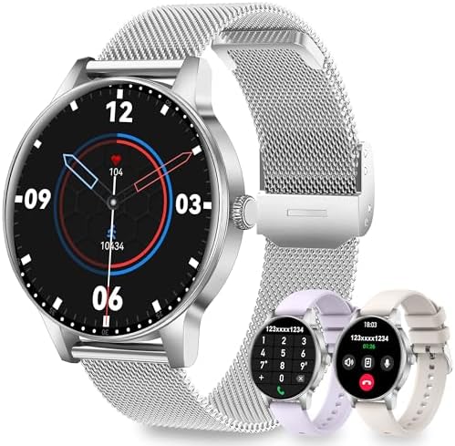 Smart Watches for Women (iPhone/Android), 3 Bands, 1.27" HD Round by Fitdafit