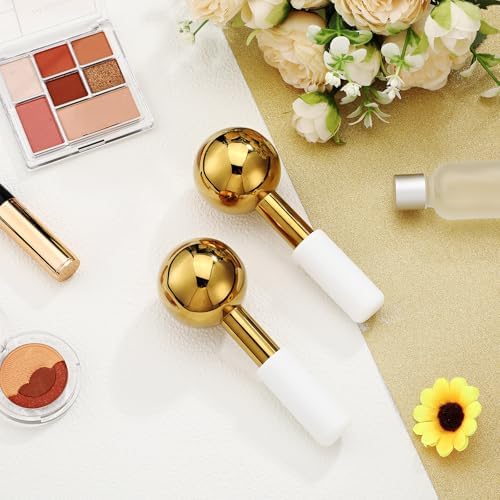 Baderke 2 Pcs Ice Globes for Face Stainless Steel Cooling Globes Unbreakable Cooling Roller Women Ice Balls Cryo Sticks Facials Skin Care for Dark Circles, Puffiness(Gold (White Handle)) - Image 6