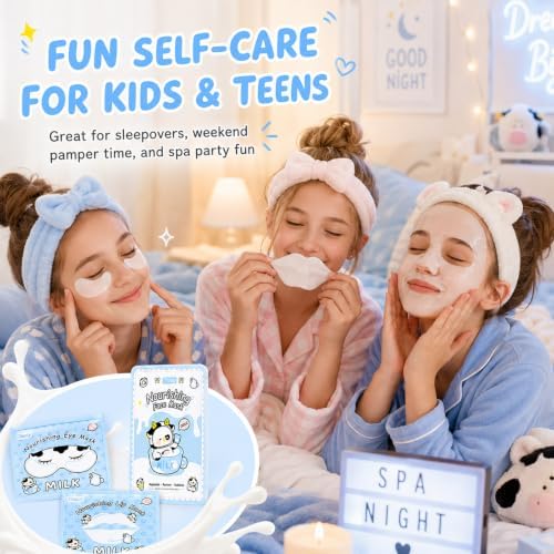 Milk Face Mask & Eye Mask & Lip Mask Skin Care Set for Kids Teens, 30 PCS - Image 4