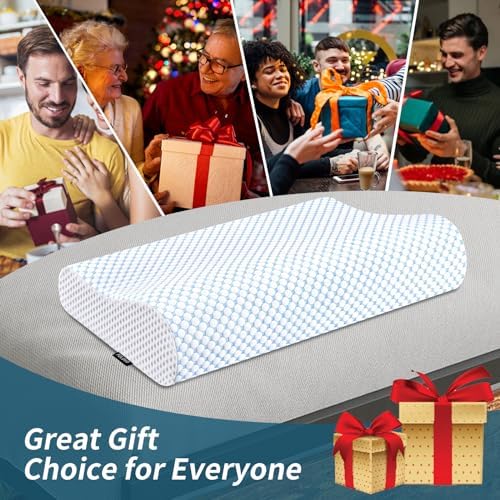 Memory Foam Pillows Neck Pillow for Pain Relief, Ergonomic Cervical Pillow Neck Shoulder Support Bed Pillow for Side Back Stomach Sleeper, Orthopedic Contour Pillow for Sleeping(Blue&White) - Image 7