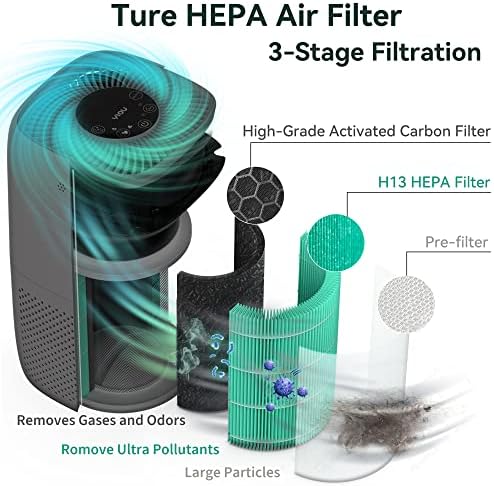 Air Purifier for Home Large Room Up to 547ft²,H13 True HEPA Filter for Allergies Pets Smokers,24db Smart Air Filter Block Most Pet Dander Pollen Smoke,Available for California,Grey - Image 4