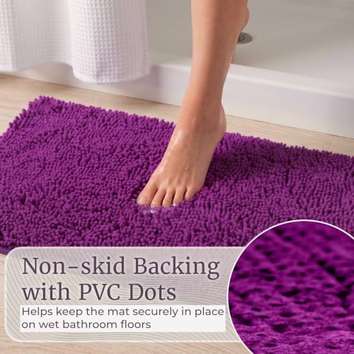 Home Bedford 2 Piece Memory Foam Shag Bath Mat Set - Absorbs Moisture, Dries Quickly, Non Slip Bathroom Rug, Water Absorbent Carpet, Machine Washable - Purple - Image 4