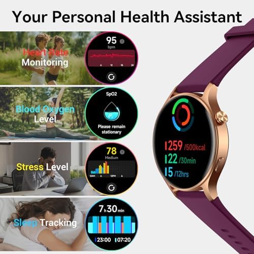 Fitpolo Smart Watch for Women,1.3" AMOLED Touchscreen Fitness Tracker, Make/Answer Calls, Heart Rate SpO2 Monitor,3ATM Waterproof,Sleep Activity Tracking Smartwatch for Android Phones iPhone (Purple) - Image 4