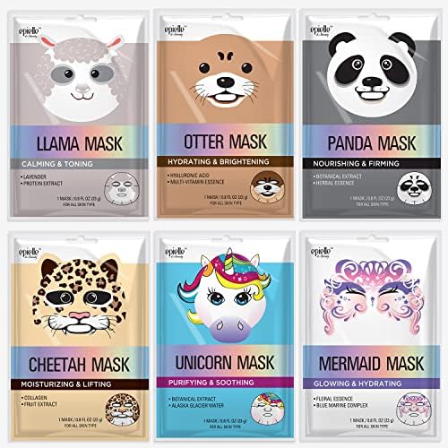 Epielle Character Face Mask Mystical Safari 6 Pack, Fun & Effective Korean Skin Care, Spa Party Favors, Birthday Gifts for Women, Self Care Gifts by Epielle