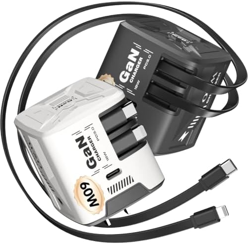 W & O 60W Gan Fast Charger Wall Plug, Built-in Retractable USB-C & L Cables by WO