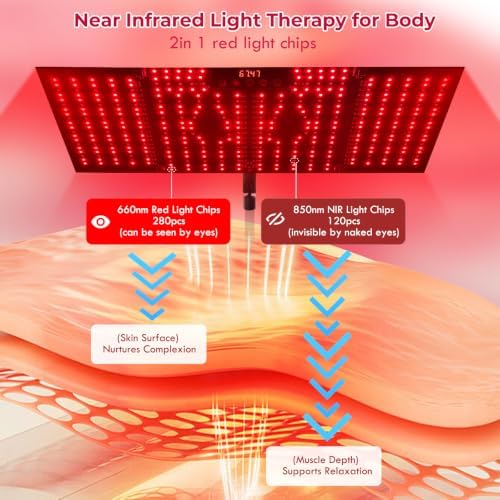 Foldable Red Light Lamp with Protective Glasses,Dual Chip 400 LEDs 660nm Red & 850nm Near Infrared Lamp Device for Face and Body,10 Brightness,9 Time Settings,3 Light Modes - Image 2