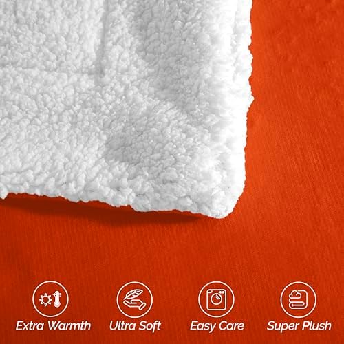 Elegant Comfort Ultra Soft Reversible Flannel Sherpa Blanket - Cozy Silky Fleece Throw for Couch, Bed - Plush Fuzzy Warm Winter Blanket for Gift, Twin, Orange - Image 6