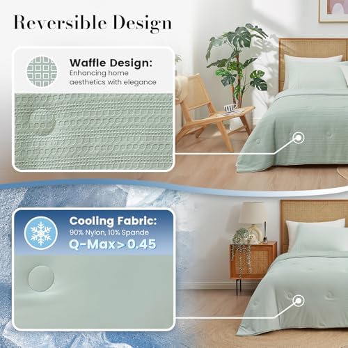 Waffle Cooling Comforter Blanket for Hot Sleepers, Twin Size, Sage Green - Image 2
