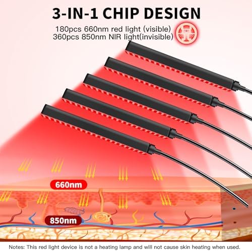 Red Light Therapy for Face and Body Red Light Infrared Light Therapy Lamp with Stand LED 660nm 850nm 5 Heads 7-Colors Infrared Light Device for Body - Image 6