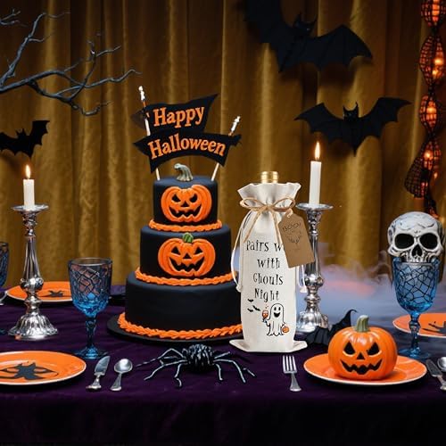 1Pcs Ghouls Night Gifts Wine Bag,Halloween Wine Bag,Happy Halloween Gifts Party Decorations for Women Menwith 1Pcs Kraft Blessing Cards and natural jute rope - Image 5