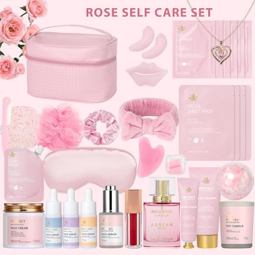 Gifts for Women, Birthday Gifts, 33 Pcs Rose Hydrating Face Skin Care Gifts Set, Bath & Body Spa Gifts Basket Set for Women, Beauty Care Kit, Makeup Bag, Face Serum, Christmas, Anniversary, Wife, Mom - Image 2