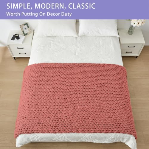 Bigacogo Chunky Knit Throw Blanket for Couch, 40x80 inches, Antique Red - Image 3