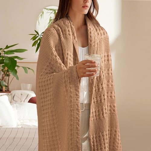 PHF Lightweight 100% Cotton Waffle Throw Blanket for Couch, Clay - Image 2