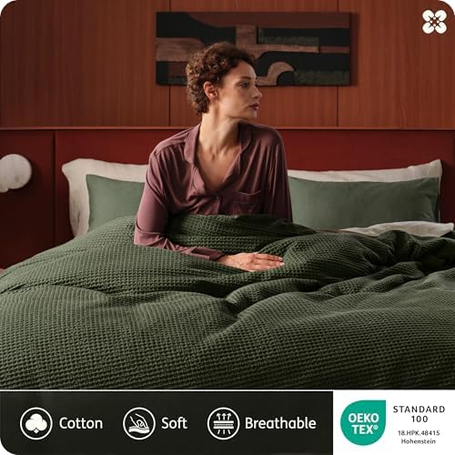 Bedsure PureWoven Cotton Waffle Weave Duvet Cover, Queen, Duvet Cover Only - Image 3