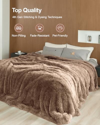 Pawque Faux Fur Sherpa Fleece Throw Blankets Twin Size 60x80 inches, Brown - Image 4