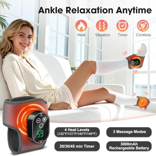 2-Pack Cordless Foot Massager for Neuropathy, Ankle Massager for Pain Relief, Ankle Heating Pad with Massage, 4 Heat Levels, 3 Massage, Foot Massager, Gray, HSA Eligible FSA - Image 2