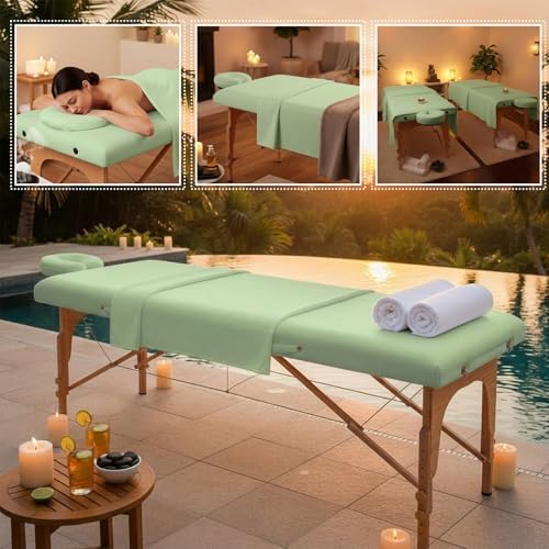 Oudain 4 Sets 3 Piece Soft Microfiber Massage Table Sheets Set Bulk Includes Massage Flat Sheet and Fitted Sheet and Face Rest Cover(Green) - Image 6