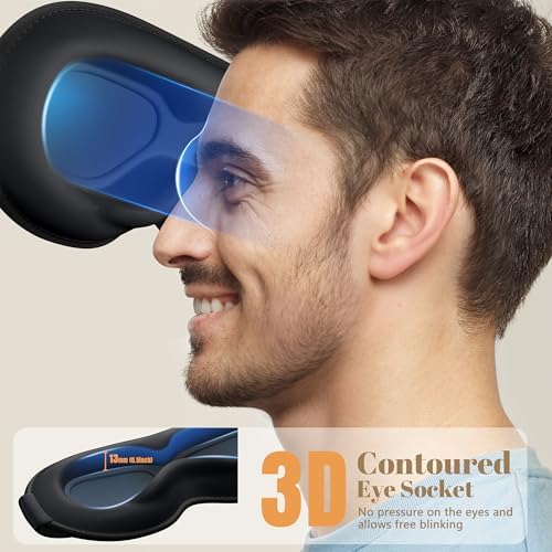 Sleep Mask for Men Women - 100% Blackout Eye Masks for Sleep, Zero Pressure 3D Sleeping Mask, Adjustable Light Blocking Eye Cover Blindfold for Travel, Nap, Night Work, Office - Black - Image 3