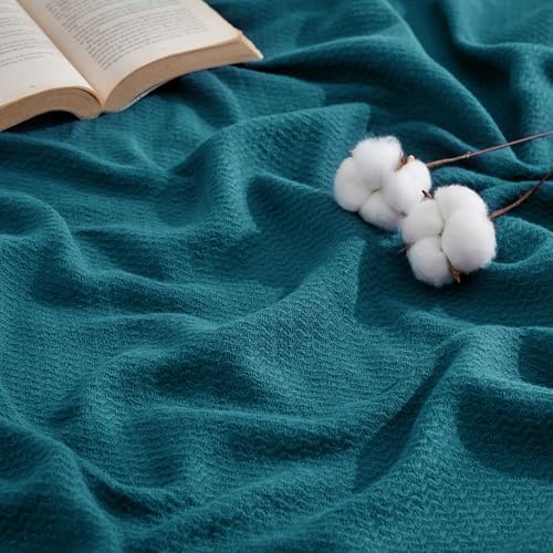 Bedsure 100% Cotton Blanket, Herringbone Weave, Queen Size, Teal by Unknown