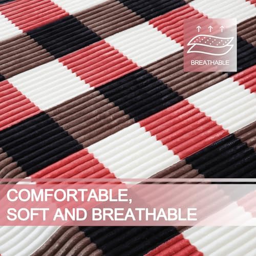 PU MEI Sherpa Blanket Twin Plaid Thick Bed Blanket, 60”*80” Super Soft Flannel Fuzzy Fleece Reversible Velvet Plush Warm Blanket for Couch (Black Red Check) - Image 4