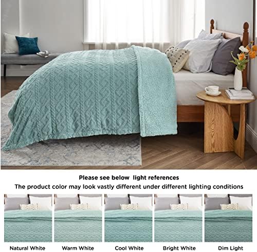 Bedsure Gentlesoft Sherpa Fleece Throw Blanket for Couch - Fluffy & Cozy Cable Jacquard Tufted Throw for Women Gift, Thick and Warm Christmas Blanket for Winter, Sage Green, 50x60 Inches - Image 6