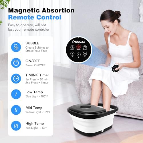 KNQZE Collapsible Foot Spa Bath with Heat & Remote Control, Bubble Massage, Temperature Control, Red Light (Black) - Image 3
