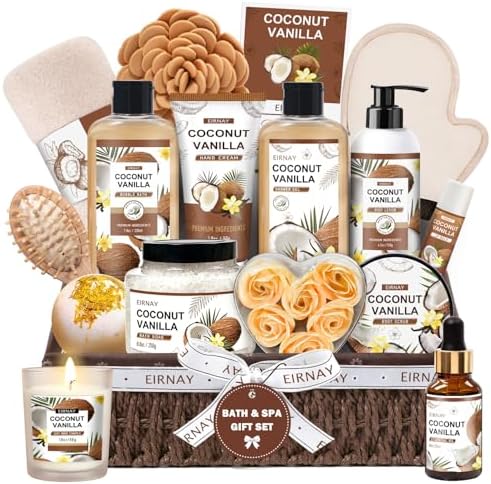 Gifts For Women - 16 PCS Birthday Gift Basket for Women Set of Coconut Vanilla Self Pampering Set, Includes Luxurious Home Spa Shower Gel Bubble Bath by Unknown
