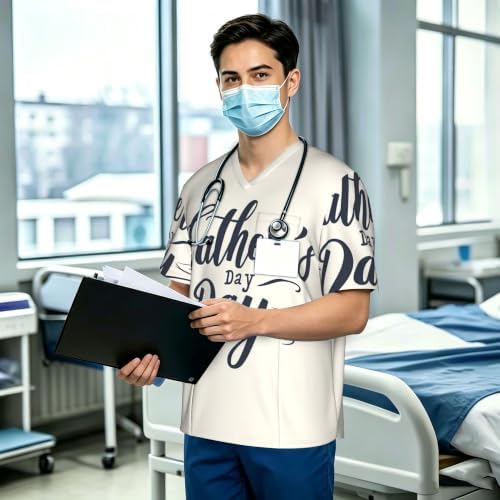 Men's Scrub Top,V-Neck Spill Wrinkle Resistant,3 Pockets-Father's Day (13) - Image 3