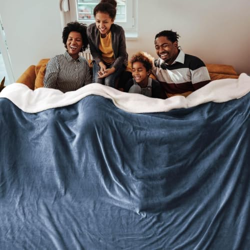 Bedsure GentleSoft Sherpa Fleece Cal King Blankets for Bed, Non-Heated, Thick and Warm Oversized Throw for Women and Men, Soft Fuzzy Plush Large Blanket for Winter, Slate Blue, 112x98 Inches - Image 2