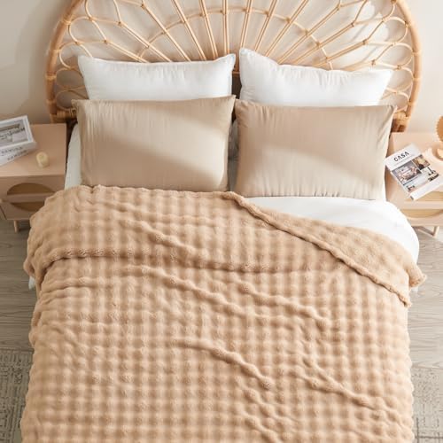 NEWCOSPLAY 3D Bubble Flannel Throw Blanket for Couch Brown, 90"×90" - Image 2
