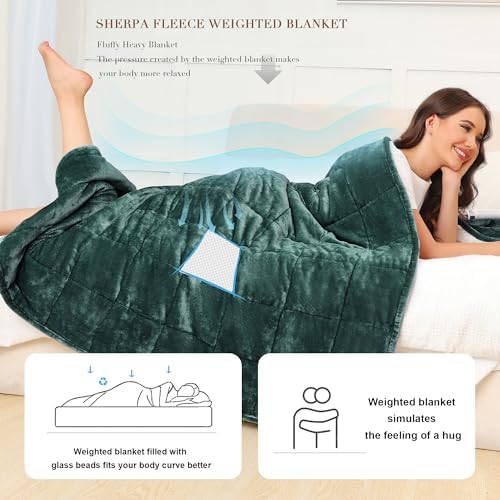 Alomidds Weighted Blanket Queen Size 20lbs 60 x 80 inches, Adult Weighted Blankets with Soft Plush Fleece,Fluffy Thick Warm Sherpa & Cozy Flannel Heavy Blanket for Sofa Bed, Forest Green - Image 6