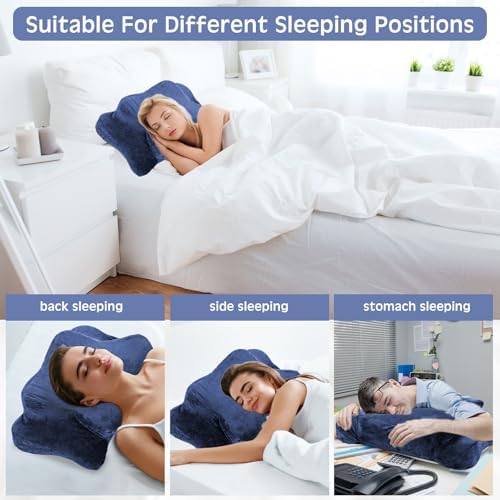Hahafelt Cervical Neck Pillow Case Plush with Zipper, Navy Blue, Queen Size - Image 5