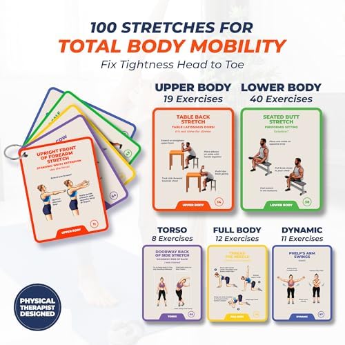 Stretching Exercise Cards – 100 Illustrated Flexibility and Mobility Flash Cards Designed by a Physical Therapist with Video Tutorials for Men and Women - Image 2