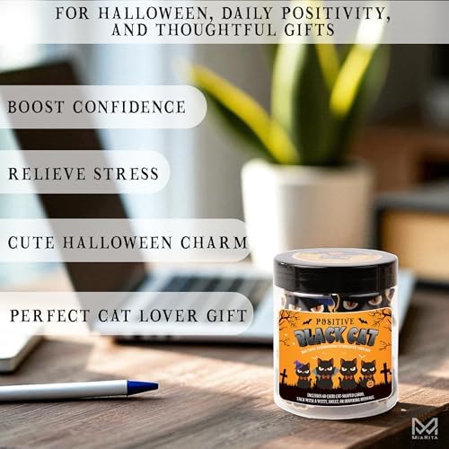 Positive Black Cat Jar, for Women & Teens, Black Cat Lover Gifts, Inspirational Jar for Daily Positivity, Halloween Basket Stuffers, Boo Basket Stuffers for Women, Spooky Basket - Image 3