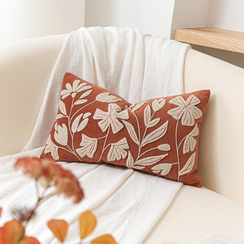 BlissBlush Lumbar Pillow Cover 12x20 Inch, Rust Terracotta Floral Tufted Velvet Decorative Accent Pillow Case for Sofa Bed Living Room, Cover Only - Image 5