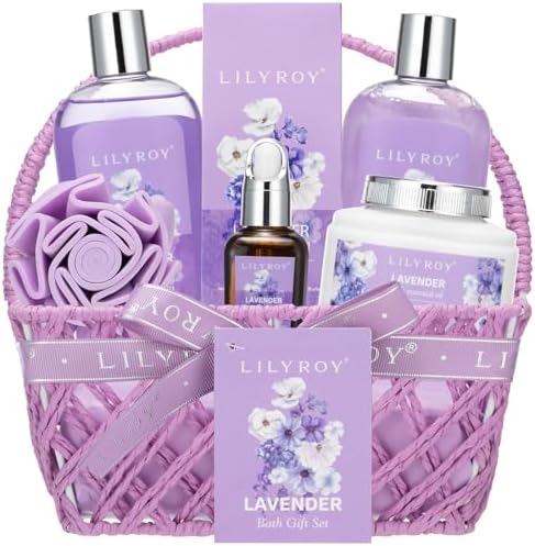 Spa Gifts Set, Birthday Gift for Mom - Lavender Spa Gift Baskets for Women by LILYROY