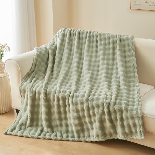 NEWCOSPLAY 3D Bubble Flannel Throw Blanket for Couch Sage Green, 50"×60" - Image 2