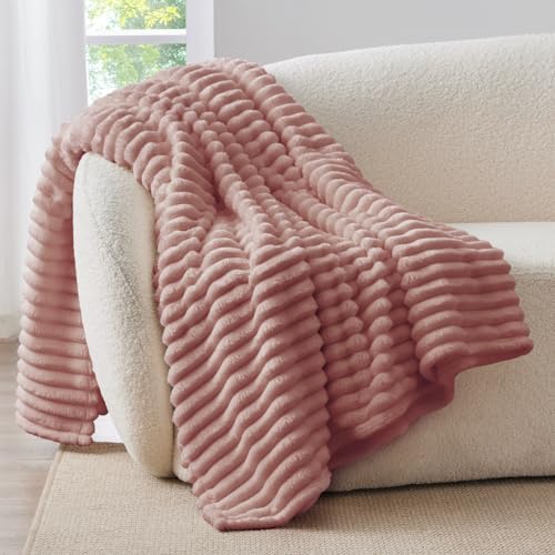 BEDELITE Ribbed Fleece Throw Blanket for Couch, Dusty Pink, 50"x60" - Image 3