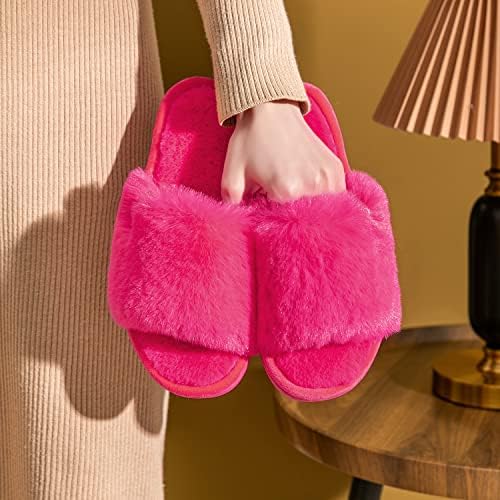 Onmygogo Indoor Slippers for Women Open Toe with Memory Foam, Soft Faux Fur Nonslip House Slippers - Image 3