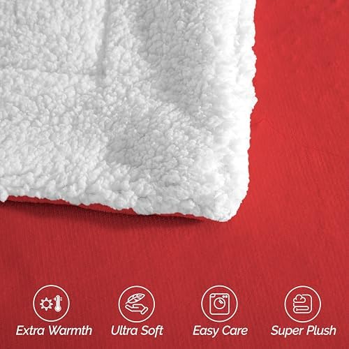 Elegant Comfort Ultra Soft Reversible Flannel Sherpa Blanket - Cozy Silky Fleece Throw for Couch, Bed - Plush Fuzzy Warm Winter Blanket for Gift, Twin, Red - Image 6