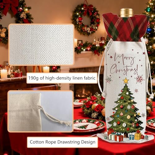1Pcs Christmas Tree Wine Bags Christmas Gift Bag, Wine Bottle Bags Merry Xmas Bottle Covers for Merry Christmas,Holiday Party,Storage with 1Pcs Kraft Blessing Cards and natural jute rope - Image 3
